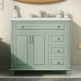 thumbnail image 2 of Euroco 36" Bathroom Vanity with Sink, Green Solid Wood Bathroom Cabinet with Flip Drawer, 3 Drawers & 2 Doors, Elegant Design with Golden Metal Handles, Modern MDF Vanity, 2 of 9