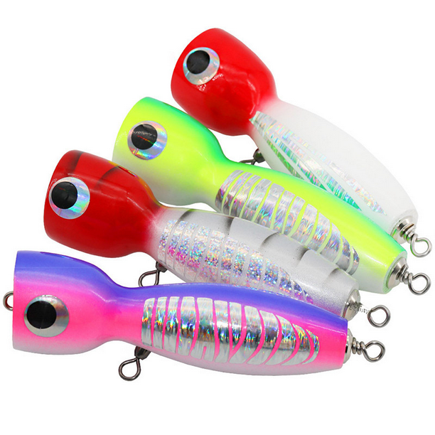 Filete de ola de madera Señuelo de madera Filete de ola Barco de alta mar Trolling Placa de hierro Pesca Cebo falso 80 g 18 cm