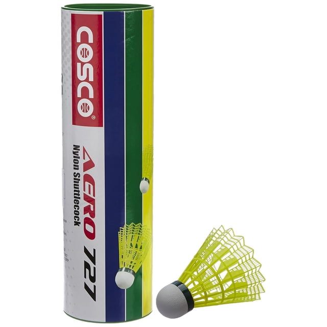 Cosco Aero 727 Badminton Shuttlecock , Nylon , Yellow | Pack Of 6 , High Durable Nylon | Recommended For Training