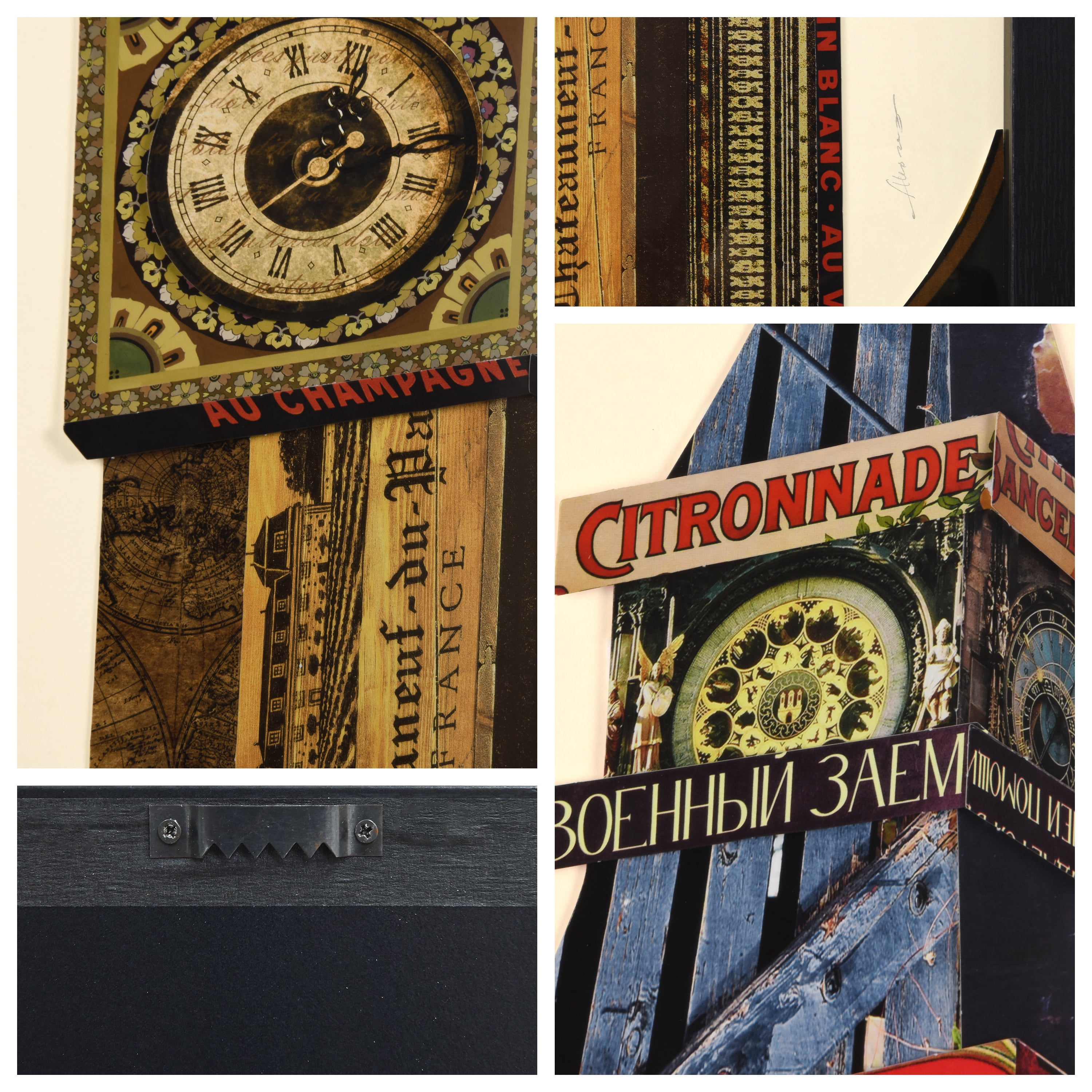 Empire Art Direct "Big Ben" Alex Zeng's dimensional collage, under glass & a black shadow box frame