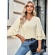 thumbnail image 2 of Blusa de mujer, elegante escote en V, mangas 3/4, blusas casuales, tops tipo túnica, 2 of 5