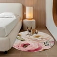 thumbnail image 3 of Pink White Spring Floral Round Area Rug 3.3 FT, Non Slip Small Entryway Kitchen Mat, Vintage Flowers Watercolor Washable Soft Circular Rug Non-Shedding Door Mat for Bathroom Playroom Kids Room, 3 of 9