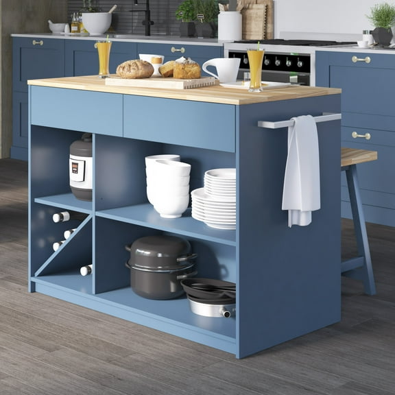 Twin Star Home 48" Kitchen Island, Fontana Blue
