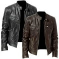 thumbnail image 2 of Business Gentleman Zipper Cardigan Pocket Decoration Pu Leather Vertical Collar Slim Fit Leather Jacket Coat, 2 of 6