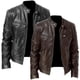 thumbnail image 4 of Chaqueta de cuero delgada con cuello de cuero PU y bolsillo tipo cárdigan con cremallera de gran tamaño para hombre, 4 of 6