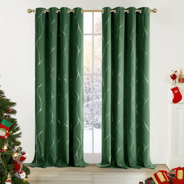 Deconovo Christmas Thermal Insulated Blackout Curtains Silver Wave Foil