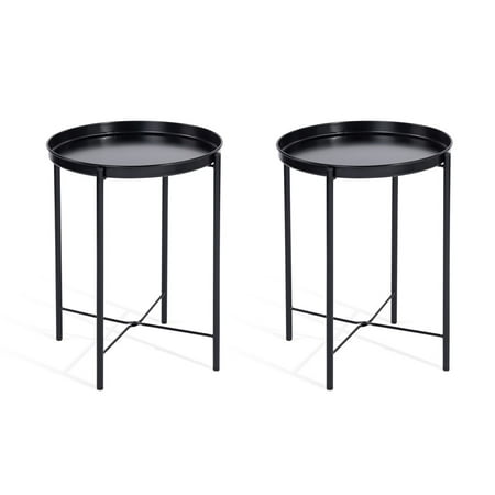 Round Side Table Cover CAP LIVING 17-Inch Foldable Round Metal Tray End Table, Side Table, Set of 2, Colors Available in Matte Black and Matte White ()