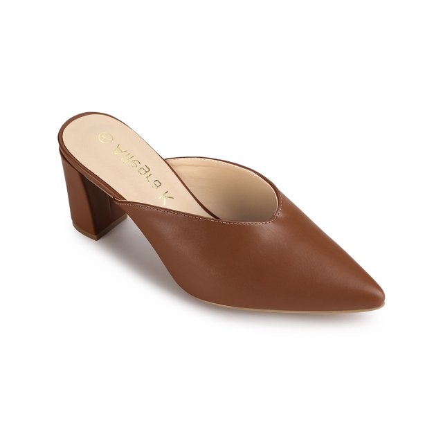 BLISSFUL STEP Women's Pointed Toe Chunky Slides Mules