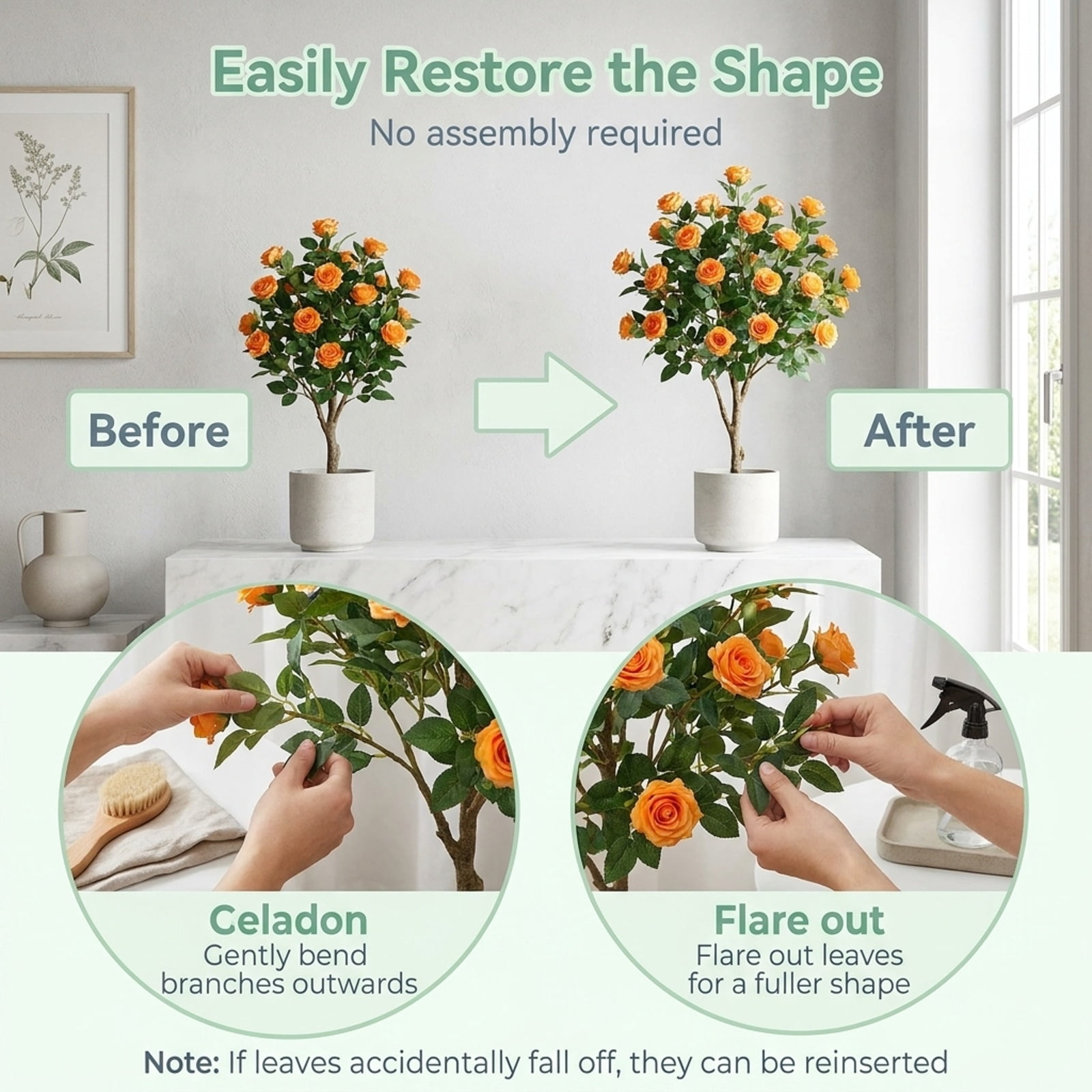 Vebreda 40 in Artificial Camellia Tree 2-Pack, Faux Potted Flowering Plant with 37 Silk Camellias, River Stones, and Cement-Filled Pot, Indoor Home Office Decor, Green
