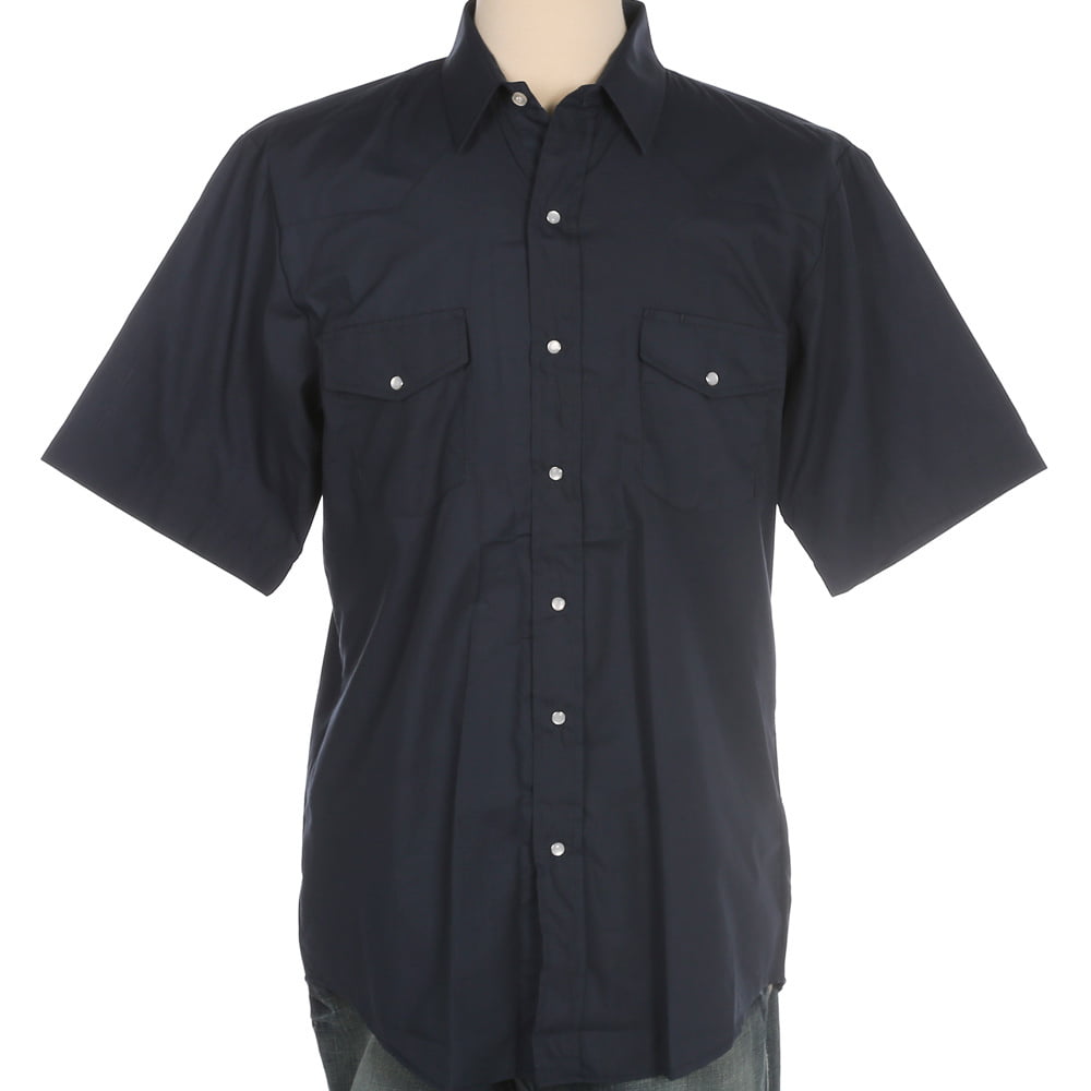 Roper Apparel Mens Blue Solid Short Sleeve Snap Shirt - Walmart.com