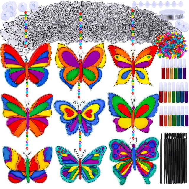 Kit de manualidades Winlyn Butterfly Suncatchers DIY para pintar ventanas