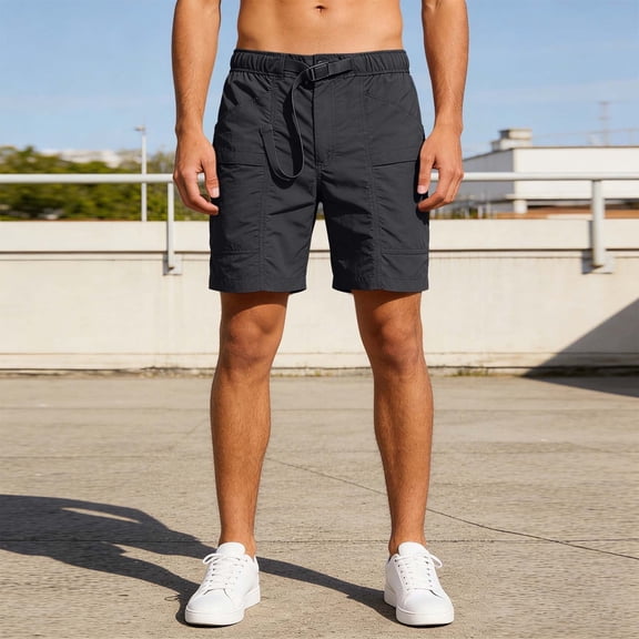 WIZUTIZ Men's Solid Color Button Zipper Fly Elastic Waist Shorts Pockets Summer Casual Loose Fit Breathable Lightweight Fashion Pants