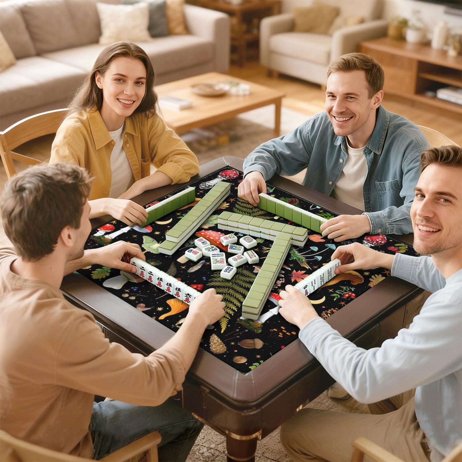 Square Plants Mahjong Playing Mat 31.5x31.5 Inches Made of High Quality Rubber Featuring Anti-Slip Non-Slip Backing and Noise Reduction for Tiles Cards Board Games