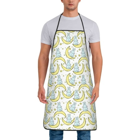 

Junzan Moon And Rabbit Print Kitchen Cooking Aprons Chef Apron for Men and Women Professional for Cooking Bib Aprons for Kitchen/Crafting/BBQ/Drawing