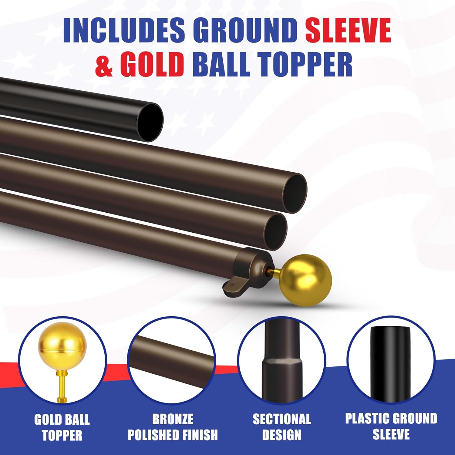 Super Tough USA-Made 20ft Heavy Duty Flag Pole for Outside House -Bronze Anodized - Residential In-Ground Flagpole - 3-Section High-Grade Aluminum - Includes All Accessories
