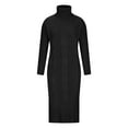 thumbnail image 4 of BangWanChi Black Dresses for Women Fashion Women Tight Solid Turn-down Collar Long Sleeve Single Long Sweater Dress, 4 of 6