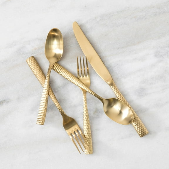 Fortessa  Lucca Faceted 18/10 Stainless Steel Flatware 20 Piece Set - Gold - Service for 4