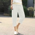 thumbnail image 6 of Olyvenn Women Cotton Linen Pants High Waist Harem Pants Casual Loose Solid Color Plus Size Wide Leg Capri with Pockets White L, 6 of 7