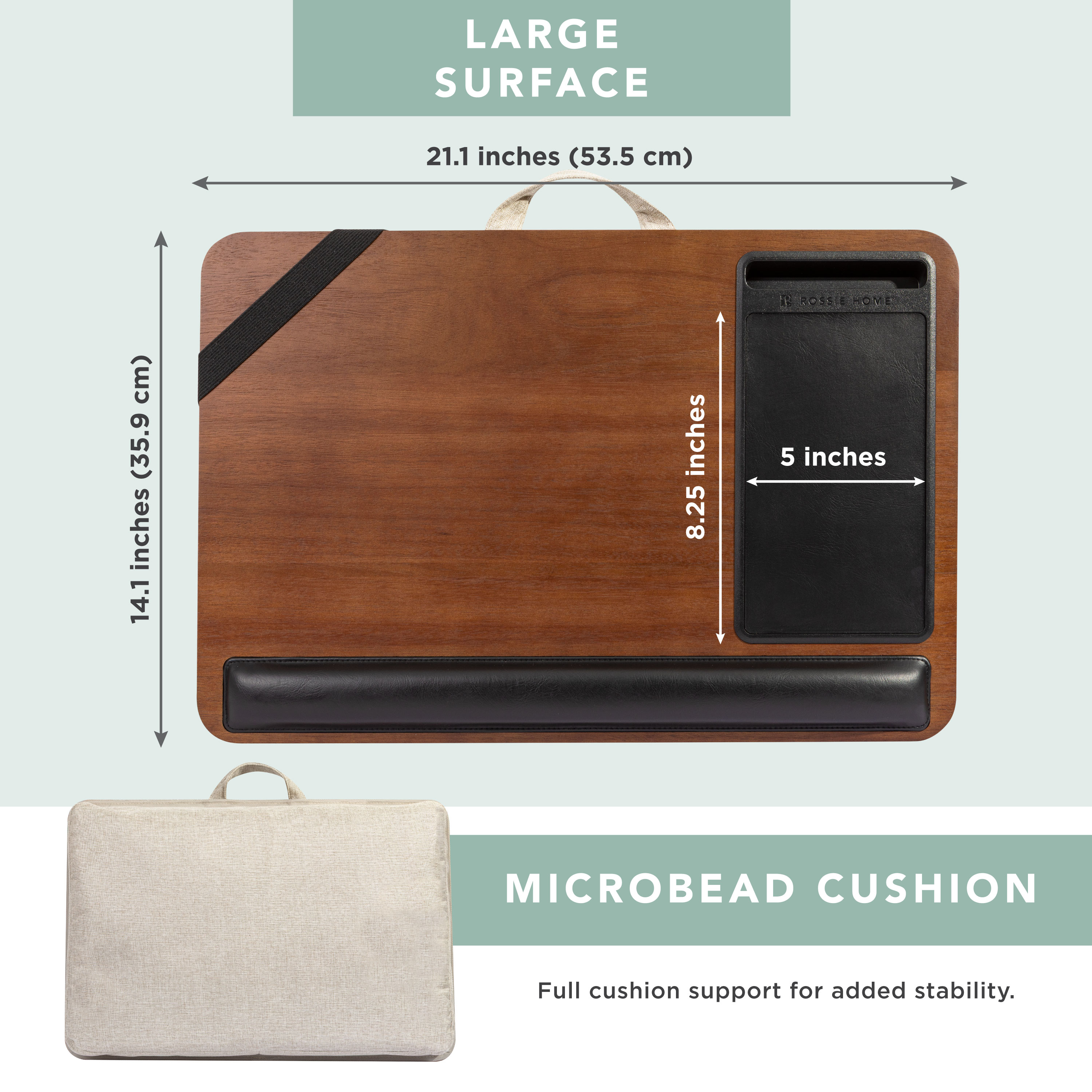 Rossie Home Premium Wood Lap Desk with Wrist Rest, Mouse Pad and Phone Holder, Java Acacia