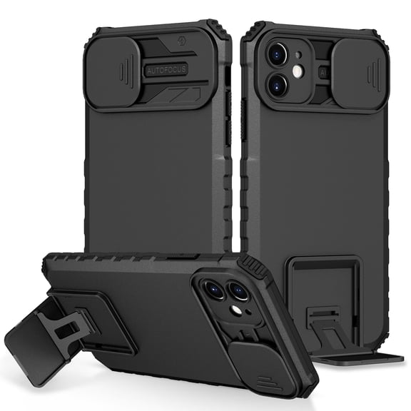 Case for Apple iPhone 11, Luxury Slide Lens Cover Shockproof Drop Protection Kickstand Holder Ultra Slim Lightweight Phone Case Cover for iPhone 11, Black