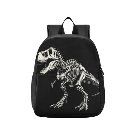 Toddler Backpack Black Dinosaur Skeleton Design Waterproof Lightweight Backpack Casual Mini Daypack for Daycare & Travel