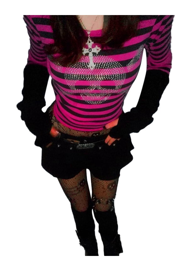 Women Y2k Fairy Grunge Graphic T Shirts Halloween Sweatshirt Long Sleeve Crop Top Harajuku Aesthetic Vintage Goth T-Shirt