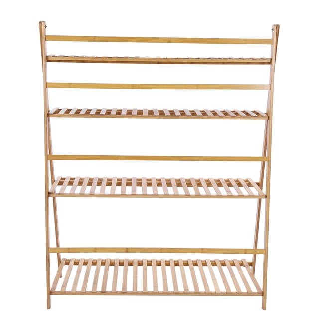 Estante Para Plantas De 4 Niveles, 3,3 Pies De Ancho, Soporte Sólido Grueso, Soporte Plegable Para Plantas De Bambú Alpino - Tronco