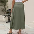 thumbnail image 3 of cocolona Skirts for Women Summer Casual Loose Elastic Waist Long Skirts Beach Vacation Pleated Flowy Skirts with Pockets Army Green XL, 3 of 6