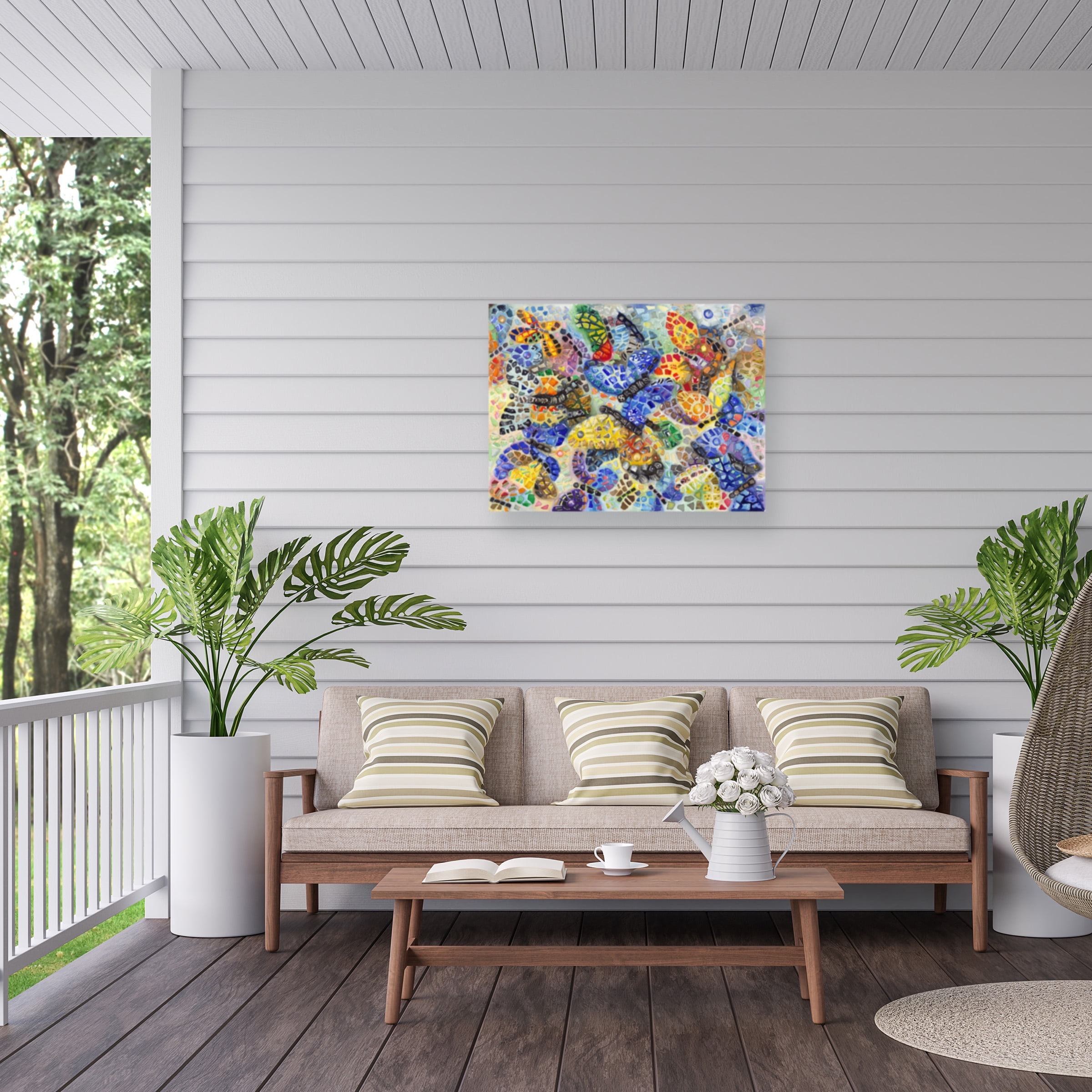 Charlsie Kelly 'Colorful Butterflies Pattern' Outdoor Canvas 35x47