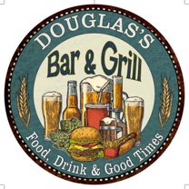 DOUGLAS'S Bar and Grill 14" Round Metal Sign Kitchen Wall Decor 100140023392