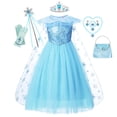 thumbnail image 1 of Disfraz de Elsa de Frozen de Disney, vestido de princesa para niñas, vestido de baile de malla azul, ropa de carnaval para cumpleaños, Cosplay para niños, traje de reina de la nieve 4T (etiqueta 120) Gao Jinjia LED, 1 of 2
