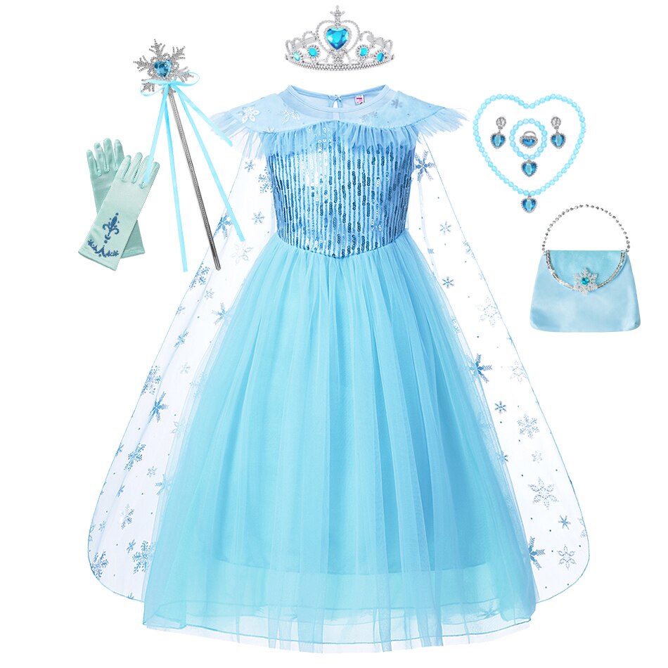 Robe Reine Des Neiges Avec Cape - Costume Princesse Elsa Pour Fille 2 à 8 Ans - Fête, Carnaval, Anniversaire