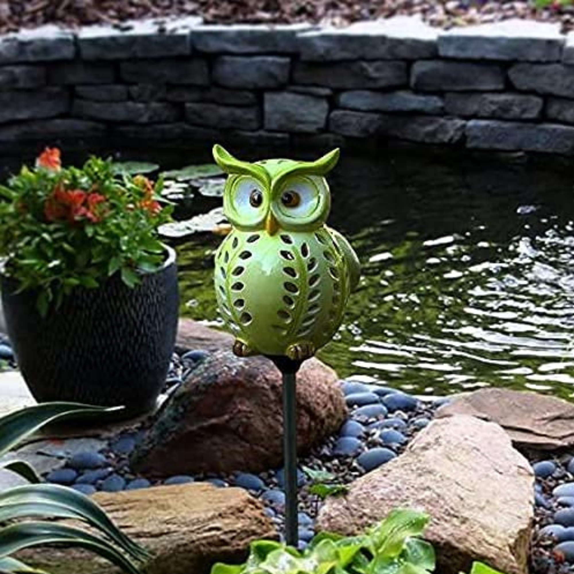 Cute Little Owl Garden Decoration, Best Solar Owl Stake And Solar Owl Light, Ceramic Owl Scarecrow Garden Decor For Your Lawn and Garden - image 4 of 8
