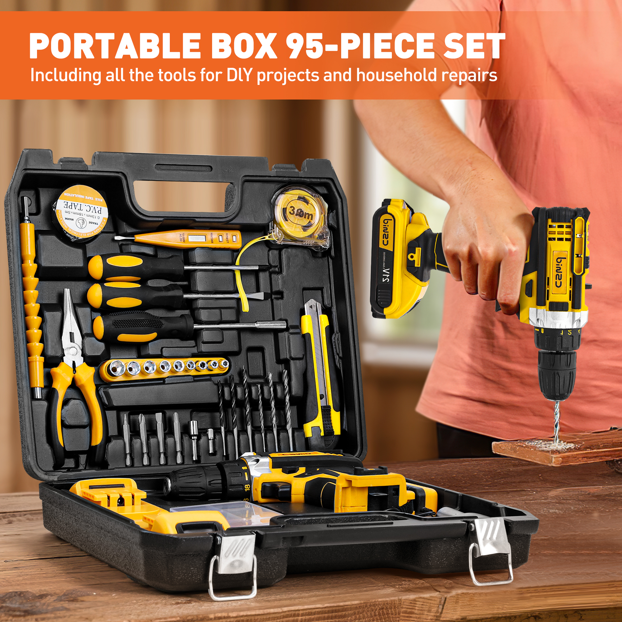 Cshidworld 21V Cordless Drill Kit, 95-Piece Tool Set photo 2