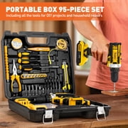 Cshidworld Cordless Drill Tool Kit Set, 21V Power Drill Tool Box with 2x 3000mAh Battery Electric Drill Set Driver for Men Women Home Hand Repair Basic Tool Sets, 95PCS Mechanic Toolbox, Yellow