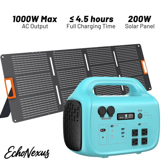 EchoNexus 1000W Portable Power Station,1024Wh LiFePO4  Battery Pack,Portable Solar Power Generators for Home Use,Outdoor Camping,Emergencies,Rv Essentials