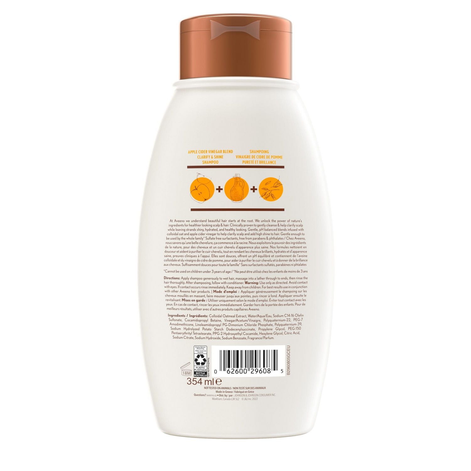 AVEENO Apple Cider Vinegar Blend Shampoo Clarify & Shine, 354 mL