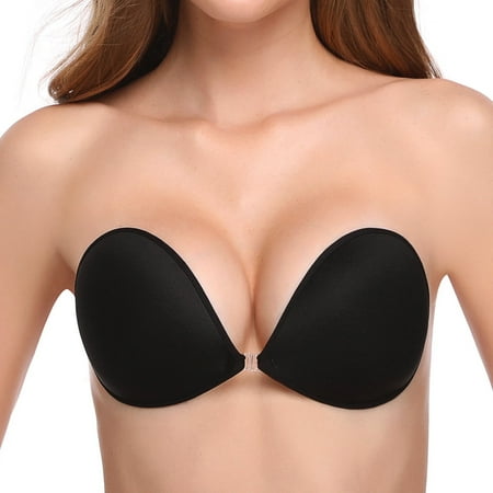 Wingslove Adhesive Bra Reusable Backless Strapless Push-up Silicone Invisible Sticky Bras for Backless Dress Black C