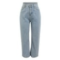 thumbnail image 3 of KaLI_store Straight Leg Jeans for Women Women's High Waist Cargo Jeans Flap Pocket Wide Leg Denim Pants Light Blue,M, 3 of 5