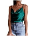 thumbnail image 2 of PMVFHDE Women Camisole Solid Color Chiffon Suspenders Elegant Casual Layering Vest Tops For Women Basic Sleeveless Green,M, 2 of 4