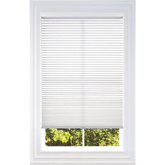Cellular Honeycomb Cordless Polyester Shade, 9/16" Single Cell, Light Filtering, White, Size: 23" W x 48" H