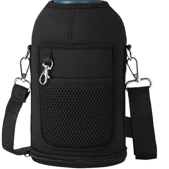 64 Oz Water Bottle Carrier Bag with Cell Phone Pocket Neoprene Large Capacity Insulated Sleeve Holder for Hiking Walking Gym Sports, Black