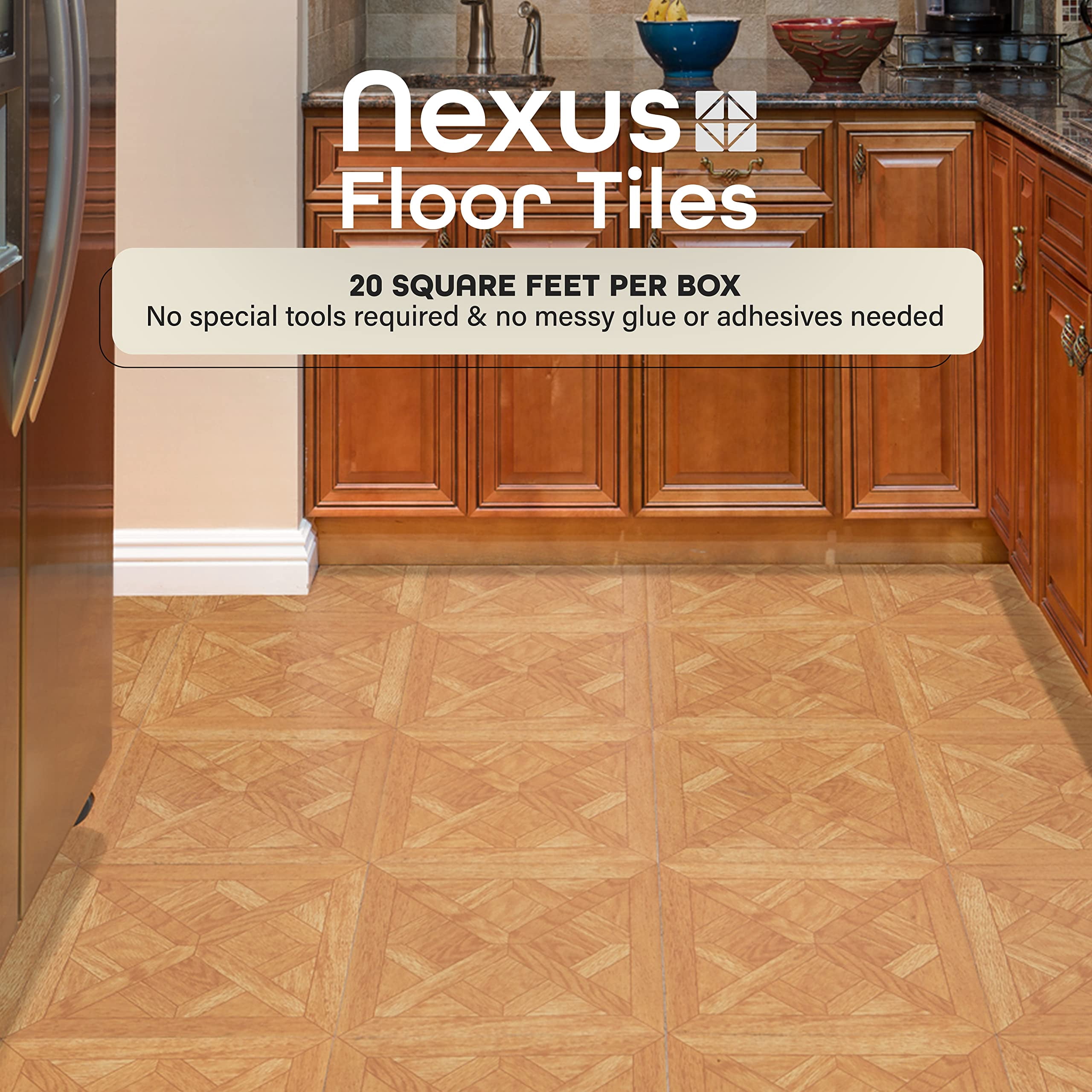 Nexus Self Adhesive 12-inch Vinyl Floor Tiles  20 - 12" X Classic Parquet Oak Slate Pattern Peel & Stick Diy Flooring For Kitchen Dining Room Bedrooms Bathrooms By Home Decor