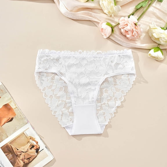 ITSAME Womens Plus Size Panties High Waist Lace Briefs Stretch Breathable Cheeky Underwear White Size 3XL