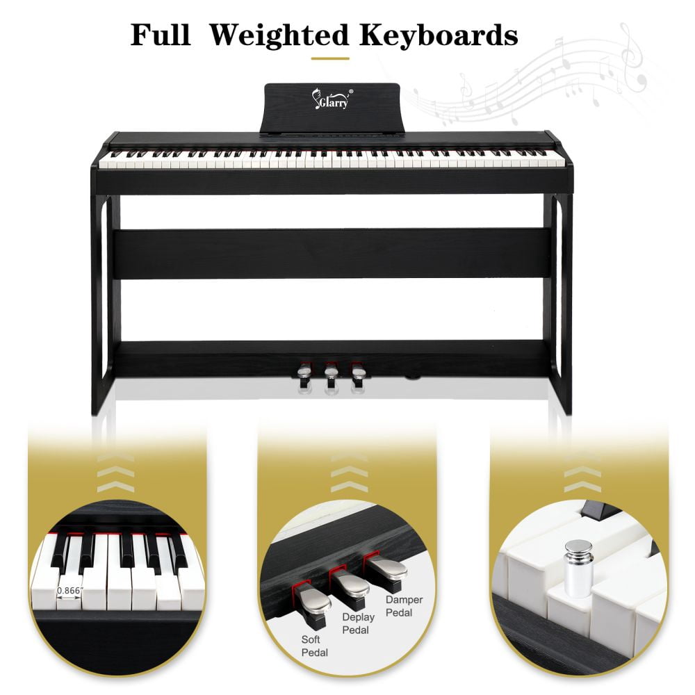 Full Size Digital Piano Keyboard, 88 Keys Weighted Electric Piano with Soft/Sustain/Sostenuto Pedals, Dual Bluetooth and Stereo Speakers for Beginner, Professional, GDP-104 (Black)