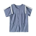 thumbnail image 3 of iHengLiXing Women's Easy To Wear And Take Off Postoperative Care Clothing For Fractures Fully Open Button Shoulder Inserted Short Sleeved Double Pocket Round Neck Top Blue XL, 3 of 3