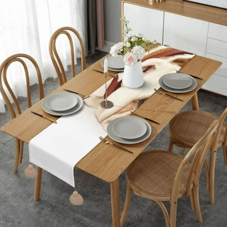 

English Bulldog Photography Of Sad And Tired Bulldog With Brown Cream Table Runner Imitation Linen Table Runner With Khaki Tassels For Party And Dining Room 14 x 60