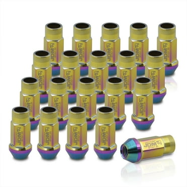 AJP Distributors JDM Sport 20PCS Open Ended Extended Long Heavy Duty Steel Neochrome Lug Nuts M12x1.25 12mmX1.25 Thread Pitch VIP Track Drifting Wheel Rims Multicolored Universal Performance Upgrade