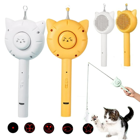 5 in 1 Cuddles And Meow Cat Brush with Release Button Pet Hair Cleaner Brush for Cats and Dogs, Pet Grooming Self Cleaning Brush (White+Yellow)