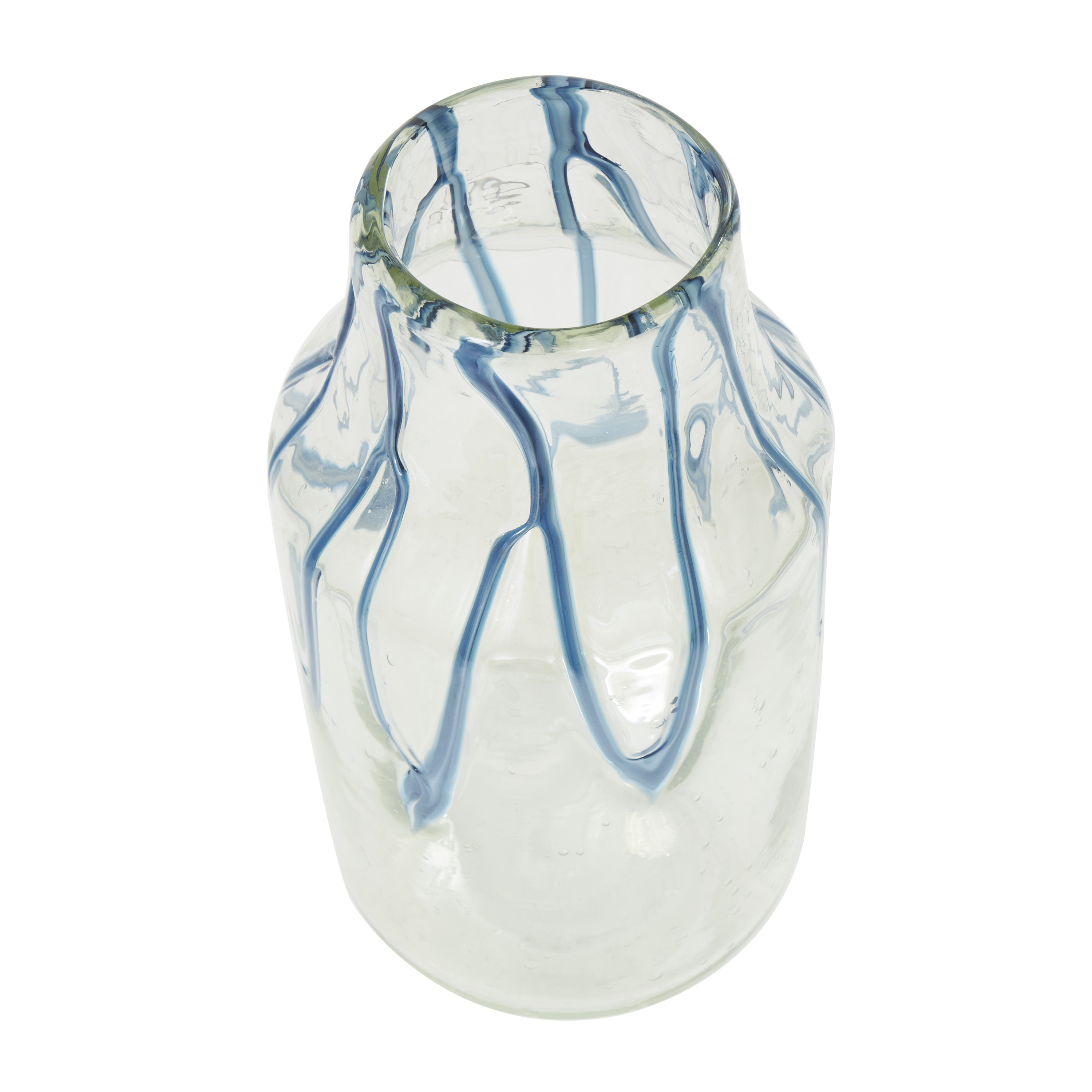 DecMode 13" Abstract Cream Glass Vase with Wavy Blue Design